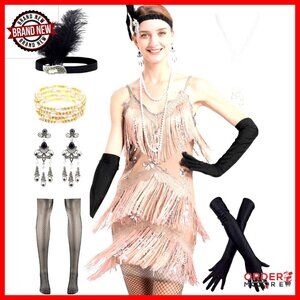 Sequin Flapper Dress with Accessories Set S-XL Gatsby Cocktail Party